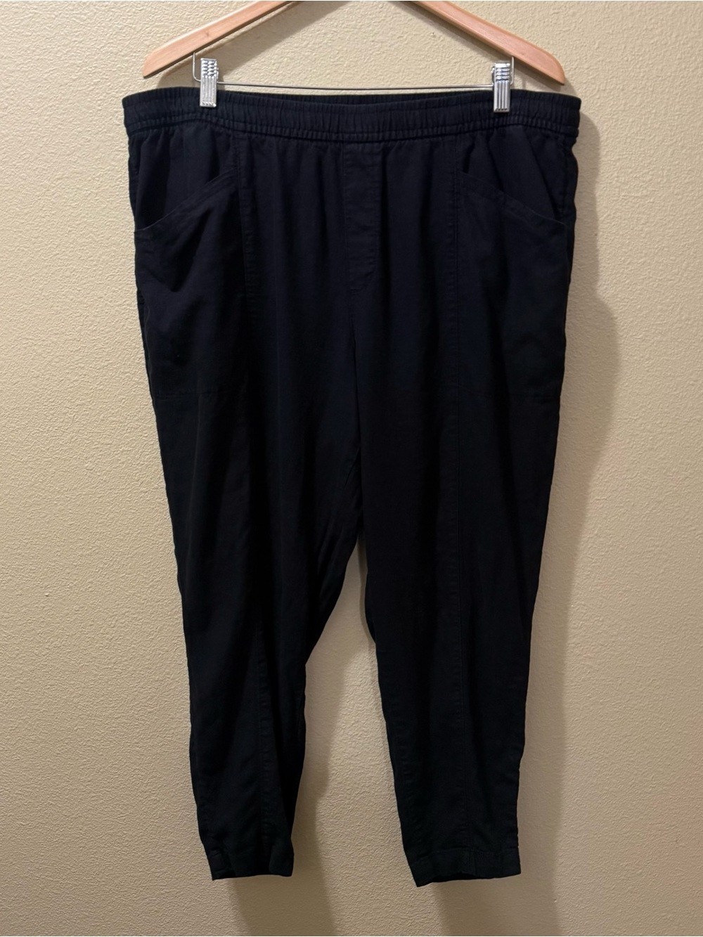 Women’s XL Old Navy Linen Taper Black High Rise Cuffed Elastic Waist Pants